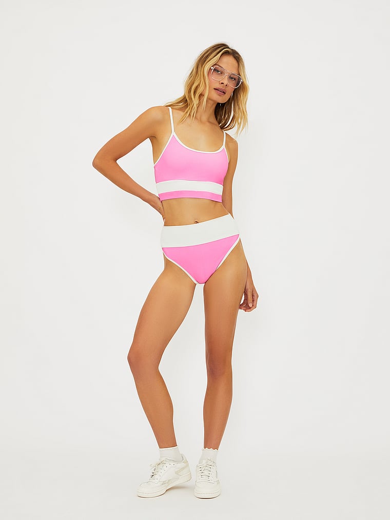 Victoria's Secret, Beach Riot Emmy Bikini Bottom, Prism Pink Stripe, onModelBack, 2 of 3
