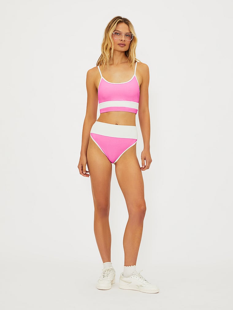Victoria's Secret, Beach Riot Eva Bikini Top, Prism Pink Stripe, onModelFront, 1 of 3