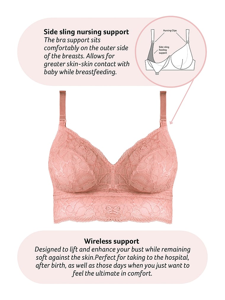 Victoria's Secret, Hotmilk Heroine Wireless Multifit Nursing Bra, Rose, detail, 3 of 3