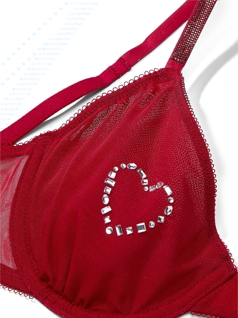 Victoria's Secret, Very Sexy Rose Lace Unlined Low-Cut Demi Bra, Red Lacquer, detail, 4 of 5
