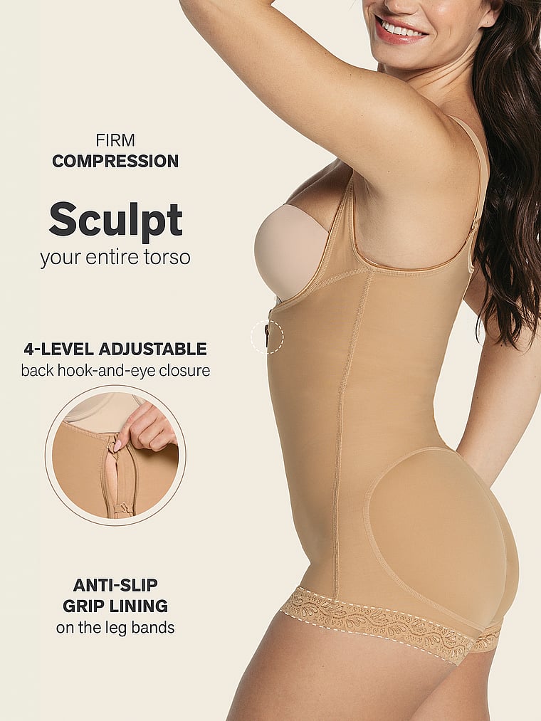 Victoria's Secret, Leonisa Shapewear  Extra-firm Compression Open Bust Body Shaper, Cognac, detail, 5 of 7