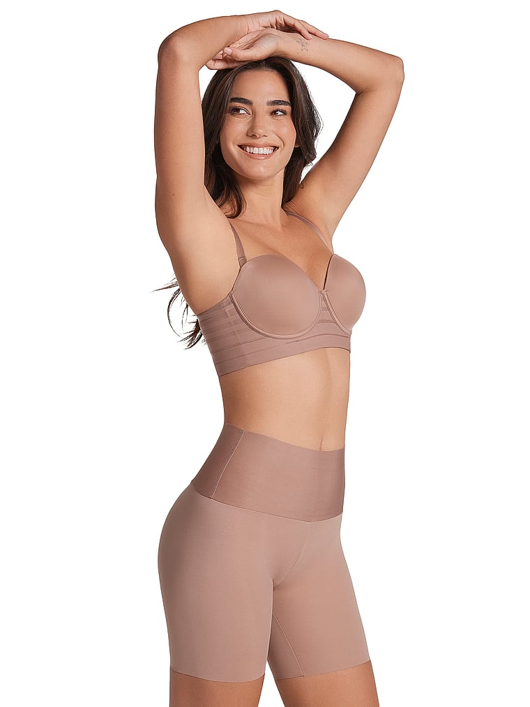 Victoria's Secret, Leonisa Shapewear Moderate Compression Stay-in-Place Seamless Slip Shorts, Brown, onModelFront, 3 of 7