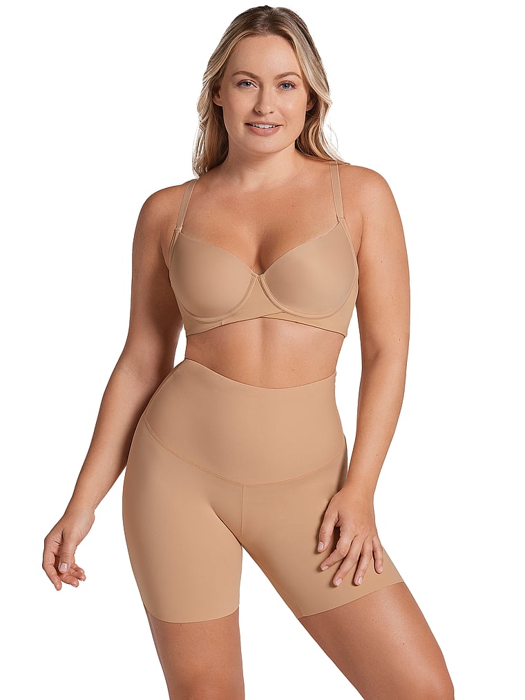 Victoria's Secret, Leonisa Shapewear Firm Compression High-Waist Shaper Slip Shorts, Beige, onModelFront, 1 of 3