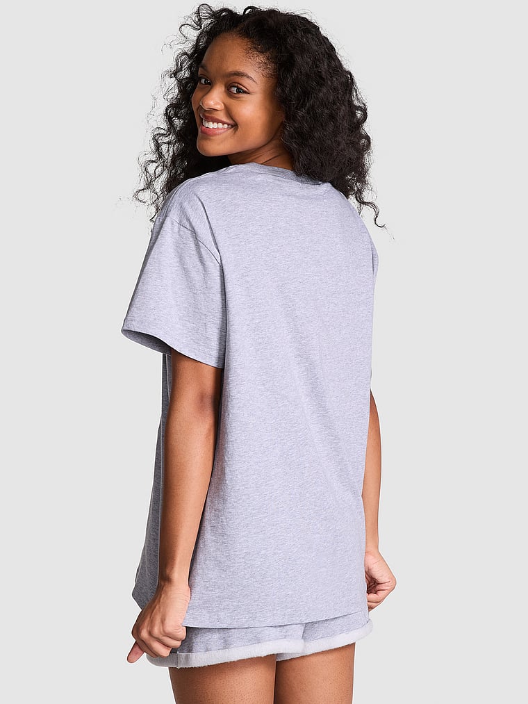 PINK Campus Cotton Tee, Medium Heather Grey, onModelBack, 2 of 3 Jordan is 5'9" or 175cm and wears Small