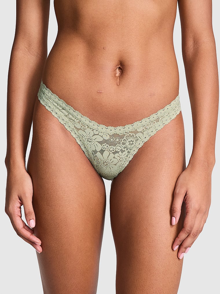 PINK PINK Wink™ Micro Thong Panty, Green Garden, onModelFront, 1 of 3 Jordan is 5'9" and wears Small