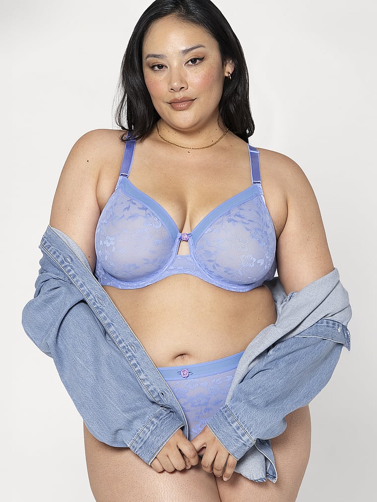 Victoria's Secret, Curvy Couture Smooth Lace Unlined Bra, Denim Blue, detail, 4 of 4