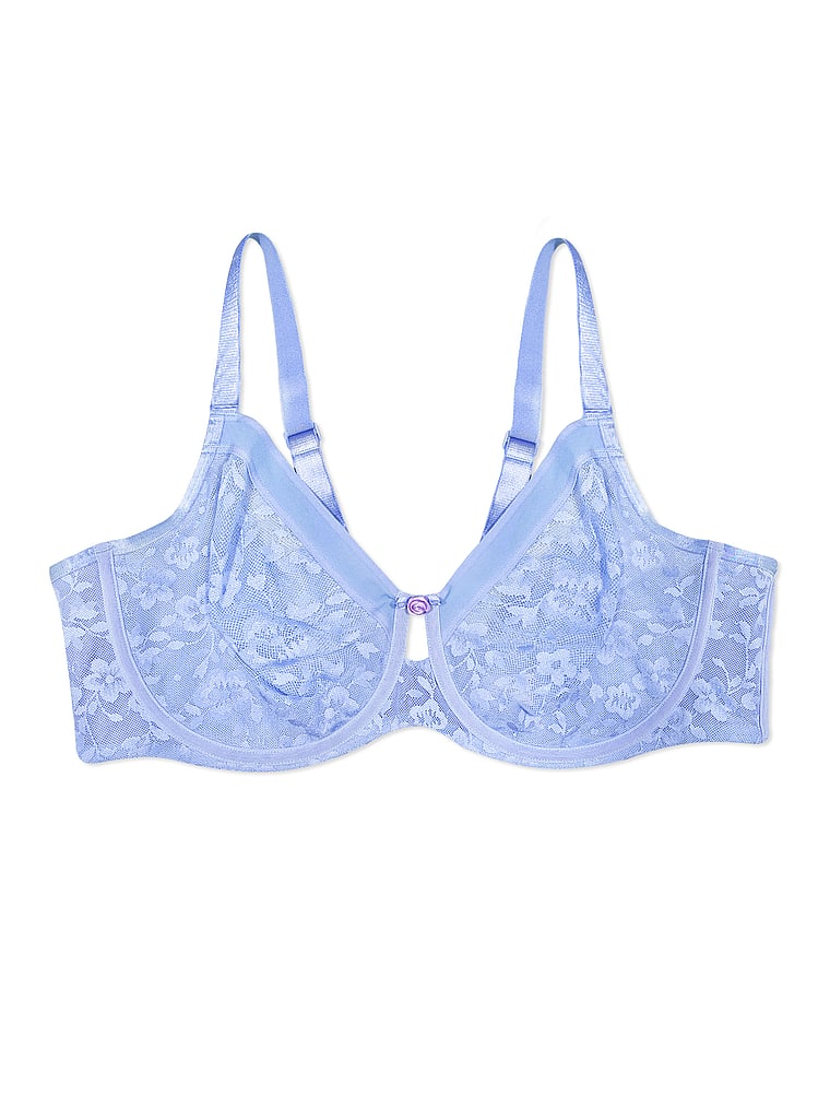 Victoria's Secret, Curvy Couture Smooth Lace Unlined Bra, Denim Blue, offModelFront, 3 of 4