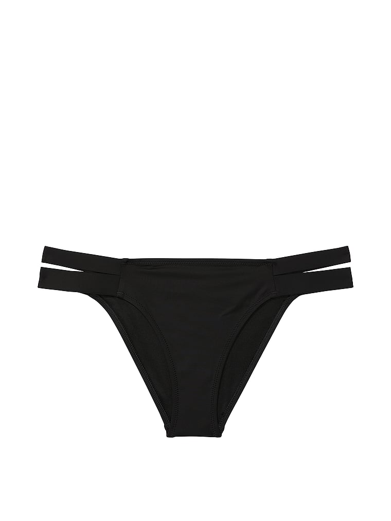 Victoria's Secret, Victoria's Secret Swim Essential Banded Brazilian Bikini Bottom, Pure Black, offModelFront, 3 of 3