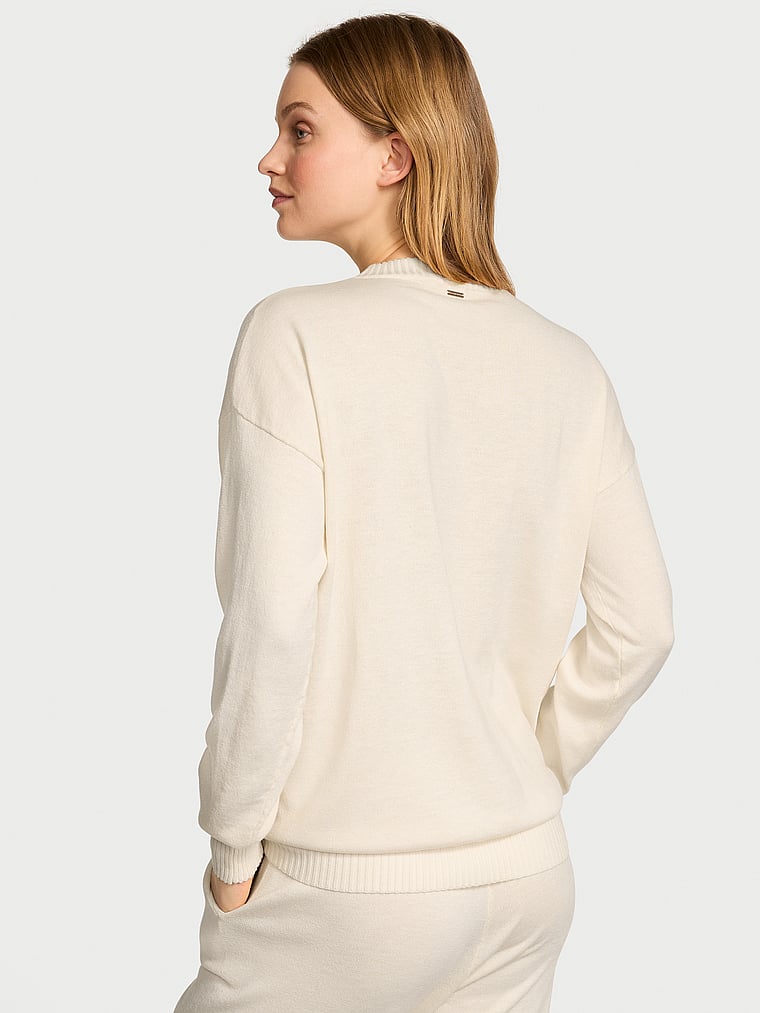 Victoria's Secret, Victoria's Secret Luxe Knit Crewneck Sweater, CANDLELIGHT, onModelBack, 2 of 4 Lotta is 5'10" and wears Small