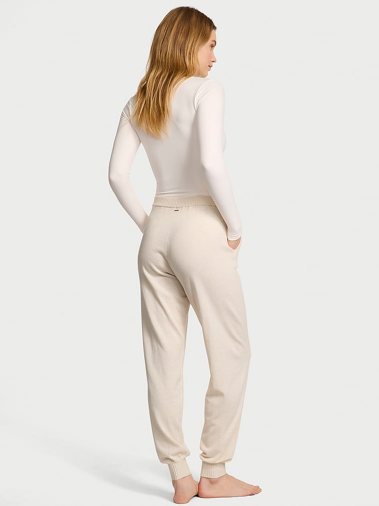 Victoria's Secret, Victoria's Secret Luxe Knit Jogger Pants, CANDLELIGHT, onModelBack, 2 of 4 Lotta is 5'10" and wears Small
