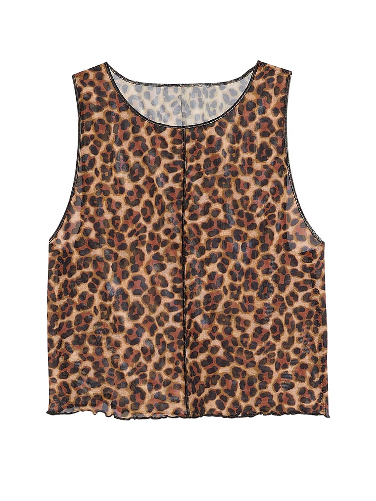 Victoria's Secret, Victoria's Secret Swim Beachwear Mesh Tank Top, True Cat, offModelFront, 1 of 3