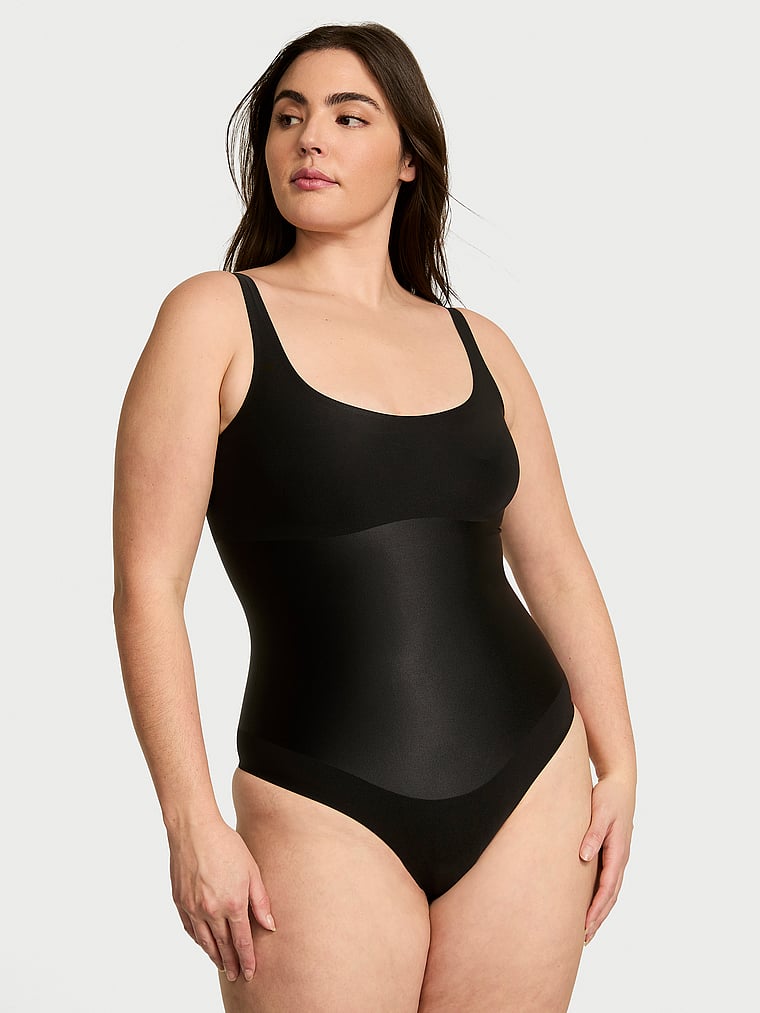Victoria's Secret, Victoria's Secret Shapewear by Victoria SmoothingShimmer™ Bodysuit, Black, onModelFront, 1 of 4