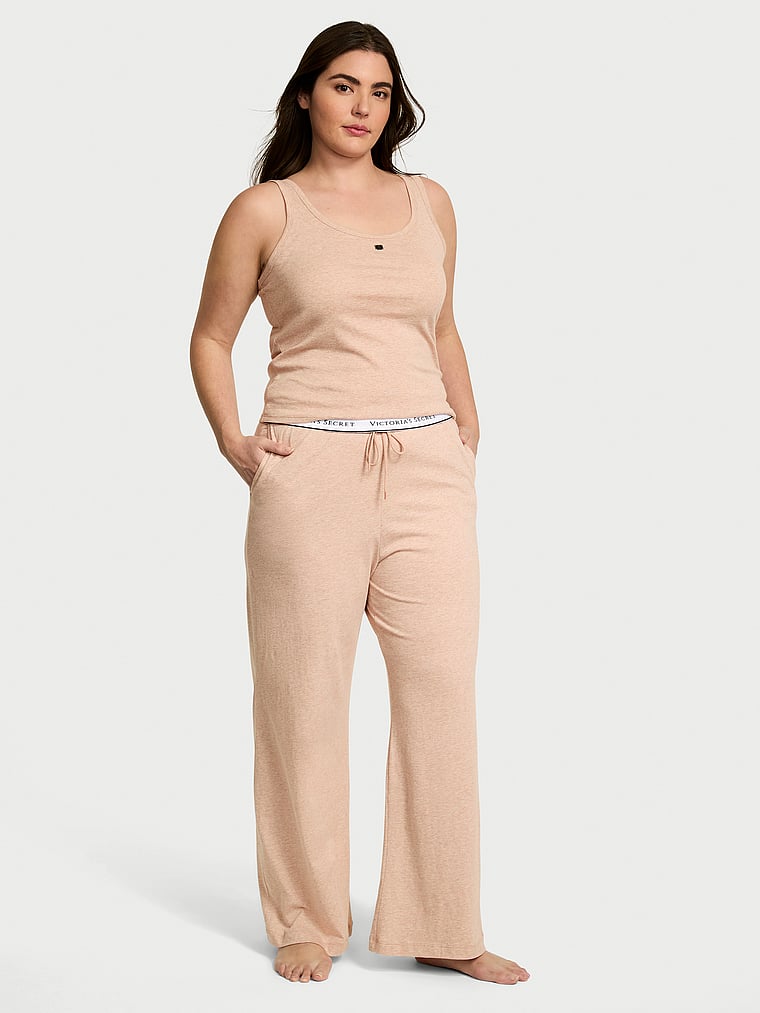 Victoria's Secret, Victoria's Secret 100% Cotton Tank & Pants Pajama Set, Heather Pretty Blush, onModelFront, 1 of 4