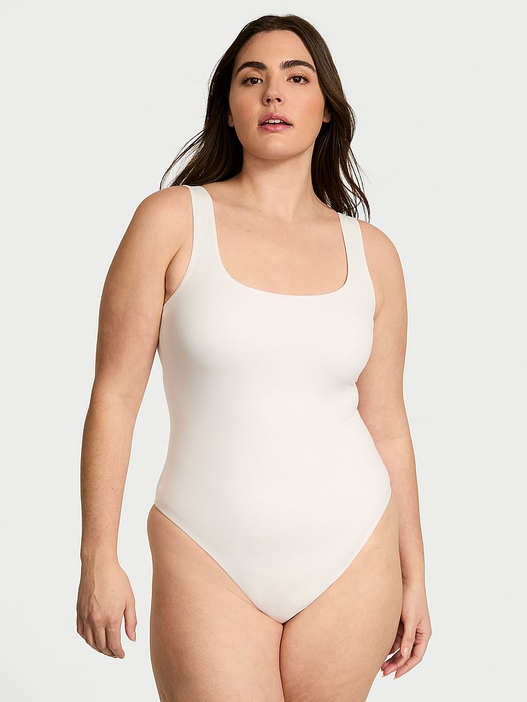 Victoria's Secret, Victoria's Secret Bodywear by Victoria's Secret with FeatherSoft™ Innovation Square-Neck Tank Bodysuit, COCONUT WHITE, onModelFront, 1 of 5