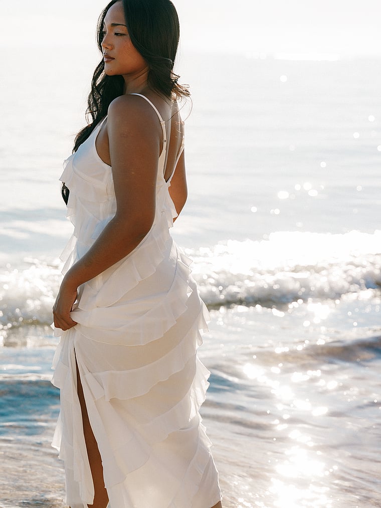 Victoria's Secret, Petal & Pup Ciao Ruffles Maxi Dress, White, detail, 4 of 4