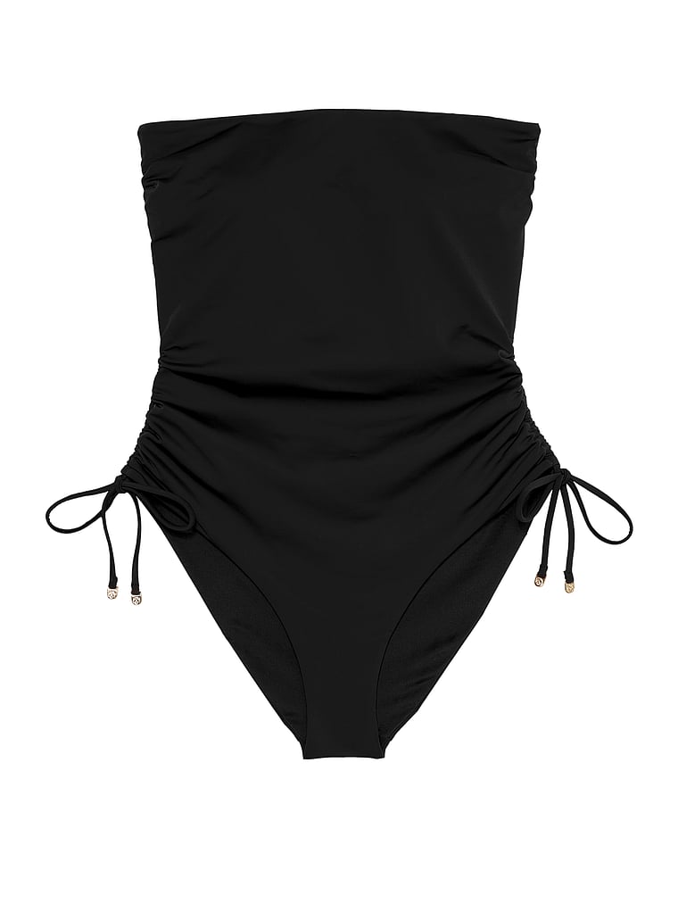 Victoria's Secret, Victoria's Secret Swim Essential Strapless Ruched One-Piece Swimsuit, Pure Black, offModelFront, 3 of 3