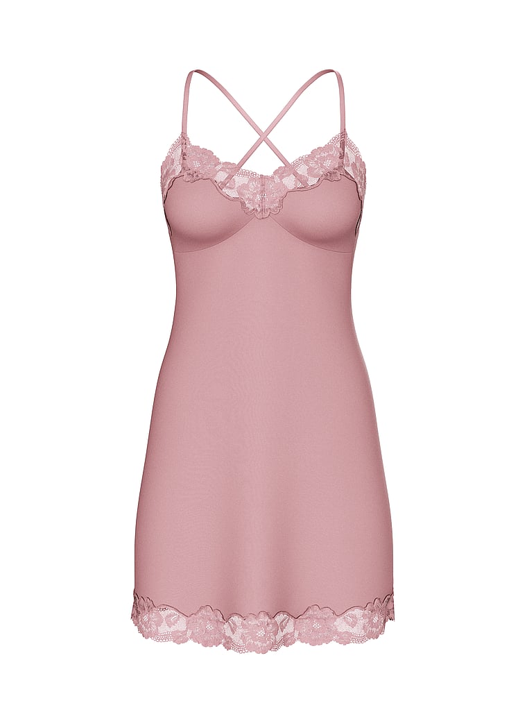 Ribbed Modal & Lace Cross-Back Slip Dress