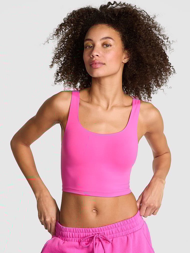 PINK Relay Longline Sports Bra, Pink Gossip, onModelFront, 1 of 3 Drew is 5'9" and wears 32C or Small