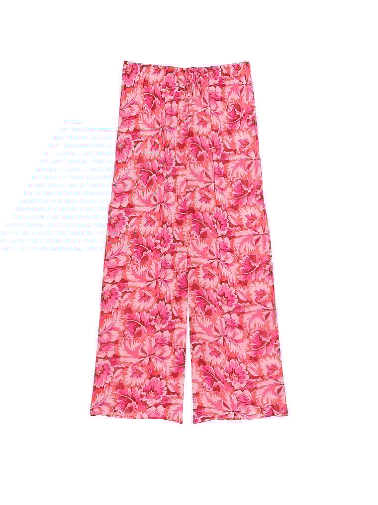 Victoria's Secret, Victoria's Secret Swim Beachwear Sheer Crinkle Wide-Leg Pants, Pink Floral, offModelFront, 3 of 3