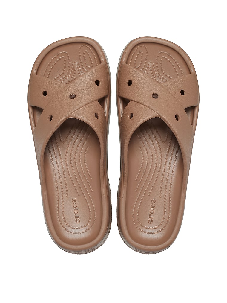 Crocs Classic Cross Strap Sandal, Milk Chocolate, offModelFront, 3 of 4