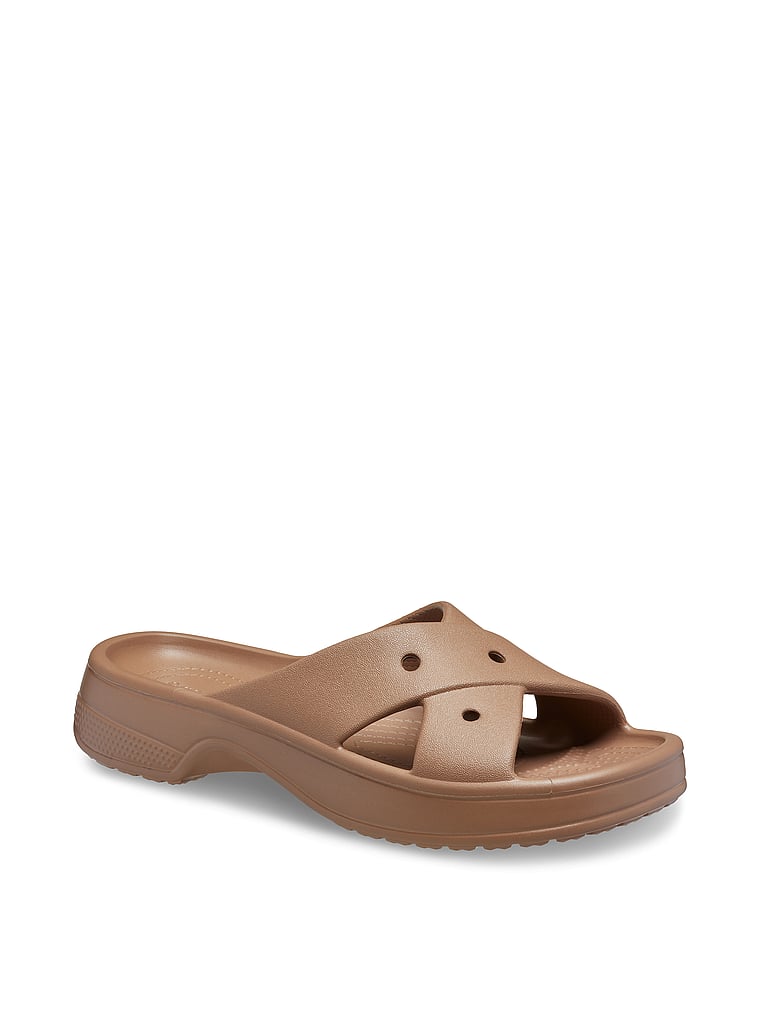 Crocs Classic Cross Strap Sandal, Milk Chocolate, onModelFront, 1 of 4
