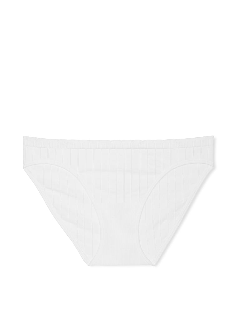 Victoria's Secret, Victoria's Secret Stretch Cotton Rib Bikini Panty, Vs White, offModelFront, 3 of 3