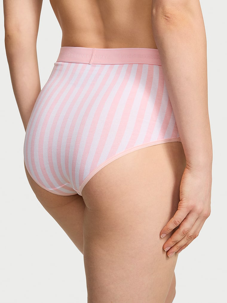 Victoria's Secret, Cotton Ultra-Fine Modal Logo Modern Brief Panty, Pretty Blossom Stripes, onModelBack, 2 of 3 Lotta is 5'10" and wears Small