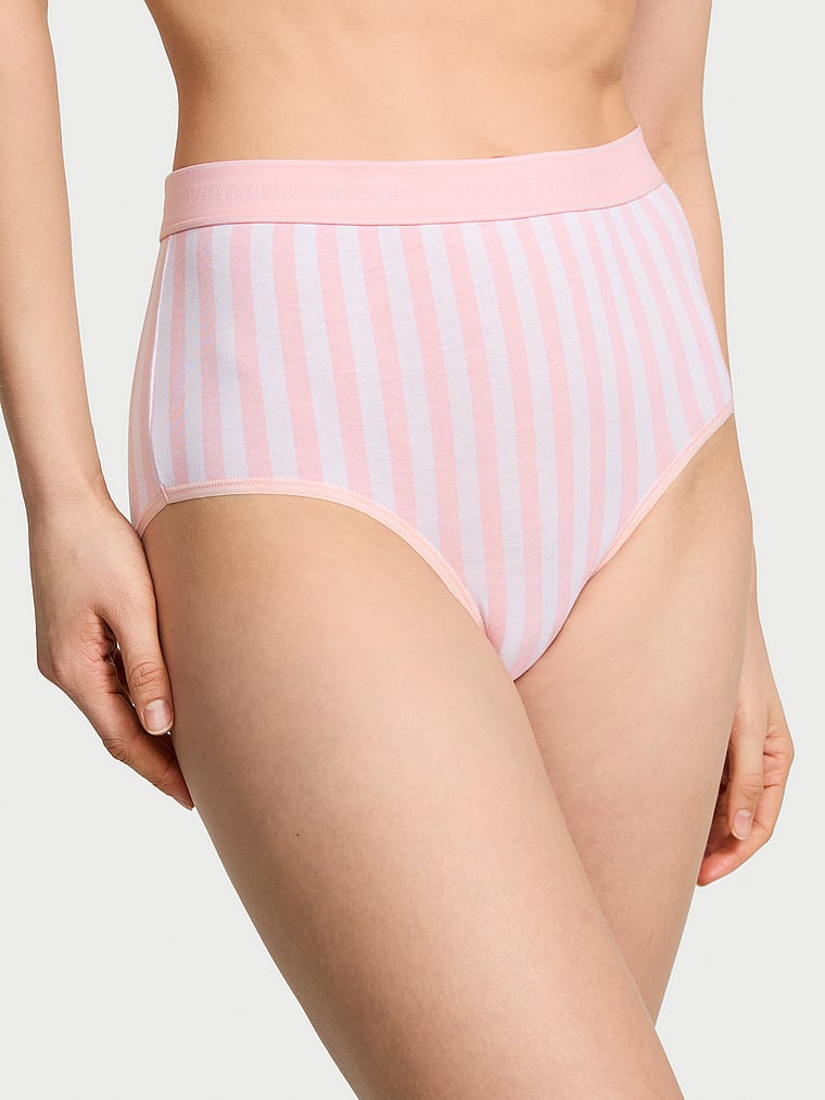 Victoria's Secret, Cotton Ultra-Fine Modal Logo Modern Brief Panty, Pretty Blossom Stripes, onModelFront, 1 of 3 Lotta is 5'10" and wears Small