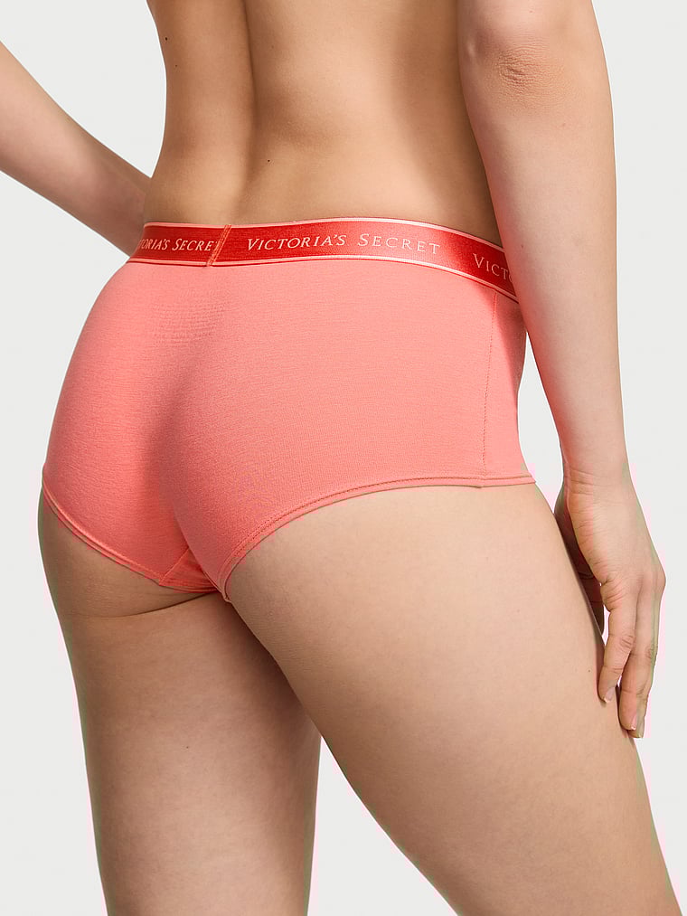 Victoria's Secret, Cotton Logo Cotton Boyshort Panty, Coral Ribbon, onModelBack, 2 of 3 Lotta is 5'10" or 178cm and wears Small