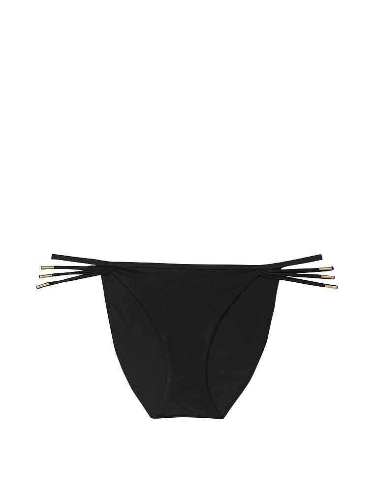 Victoria's Secret, Victoria's Secret Swim VS Archives Strappy Hardware String Bikini Bottom, Black, offModelFront, 3 of 3