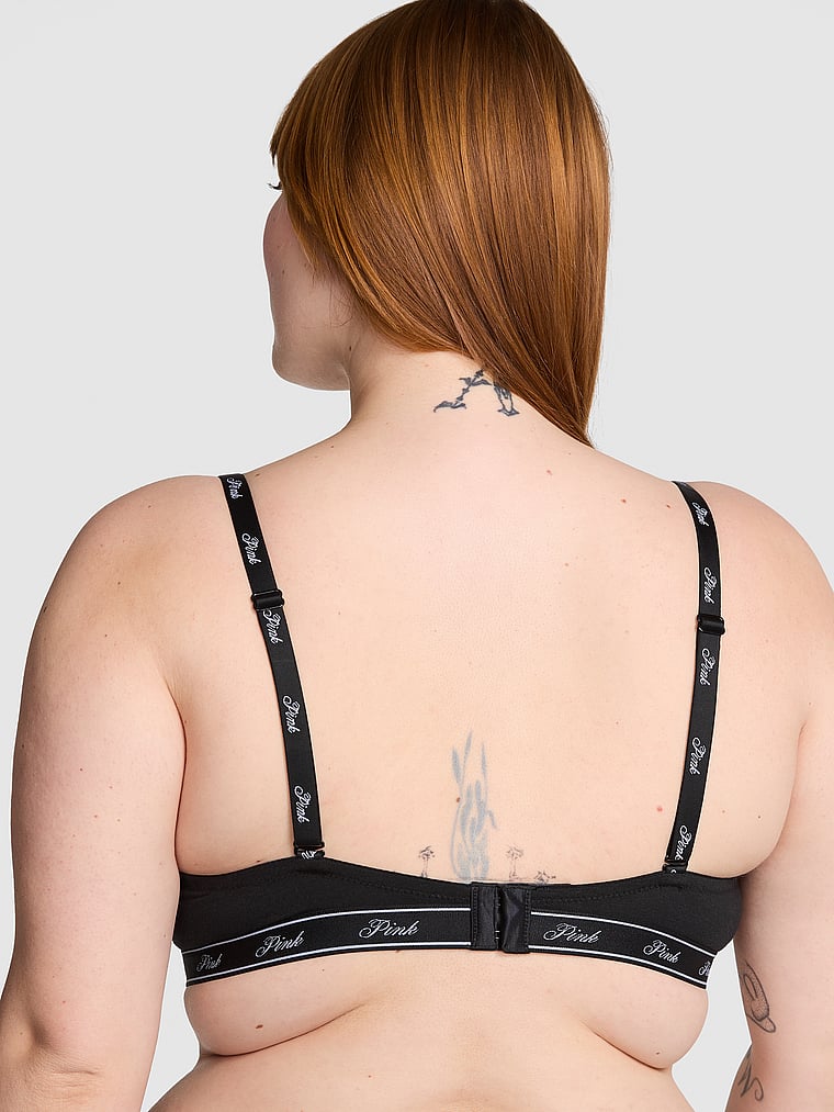 PINK Wear Everywhere Wear Everywhere™ Lightly Lined Full Coverage T-Shirt Bra, Black, onModelBack, 2 of 3 Lulu is 5'7" or 170cm and wears 38DDD (F) or Large