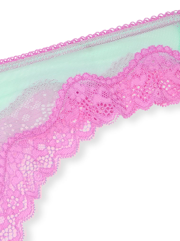 Victoria's Secret, Victoria's Secret Tease Mesh Lace-Trim High-Leg Thong Panty, Waterfall & New Peony, detail, 4 of 5