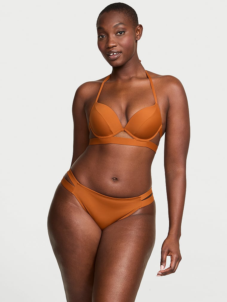 Victoria's Secret, Victoria's Secret Swim Essential Banded Brazilian Bikini Bottom, Apple Cinnamon, onModelBack, 2 of 3 Arame is 5'11" and wears Large