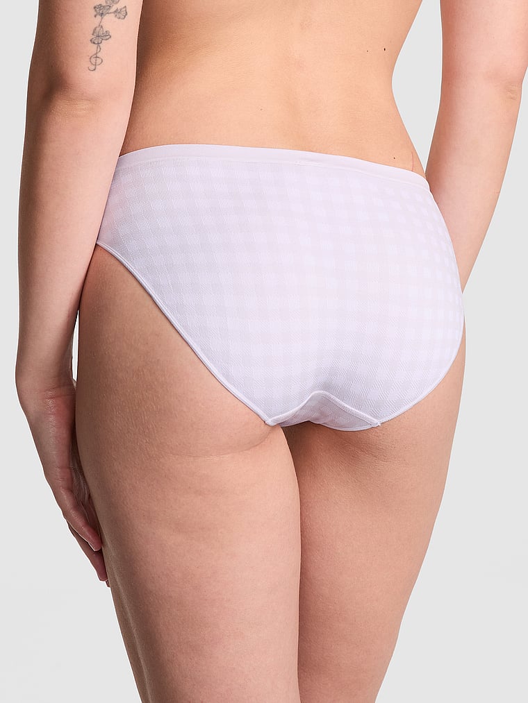 PINK Seamless Bikini Panty, Purple Whisper Gingham Print, onModelBack, 2 of 3 Taylor is 5'8" and wears Small