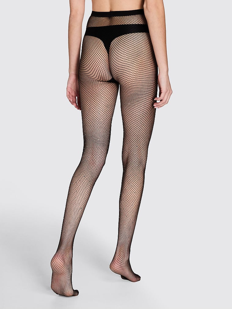 Victoria's Secret, BLUEBELLA Fishnet Rhinestone Pantyhose, Black, offModelBack, 4 of 5