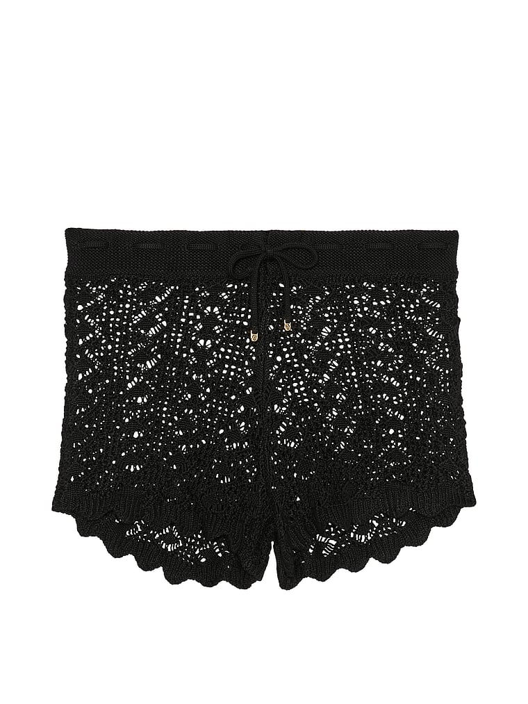 Victoria's Secret, Victoria's Secret Swim Beachwear Crochet Shorts, Pure Black, offModelFront, 3 of 3