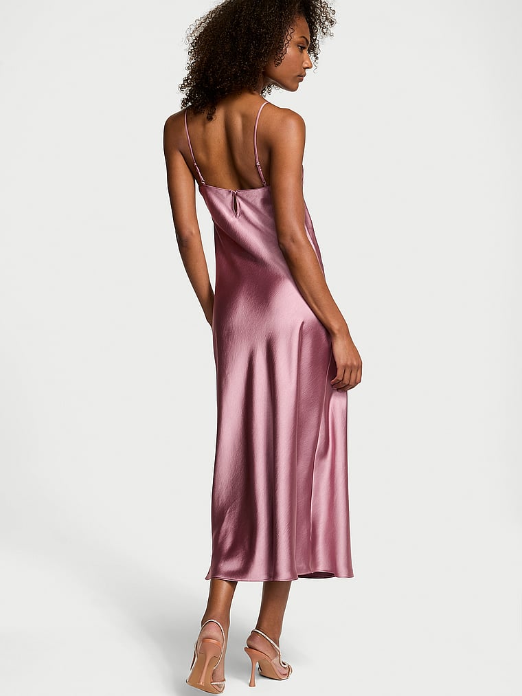 Victoria's Secret, Victoria's Secret Luxe Satin Long Slip Dress, onModelBack, 2 of 3