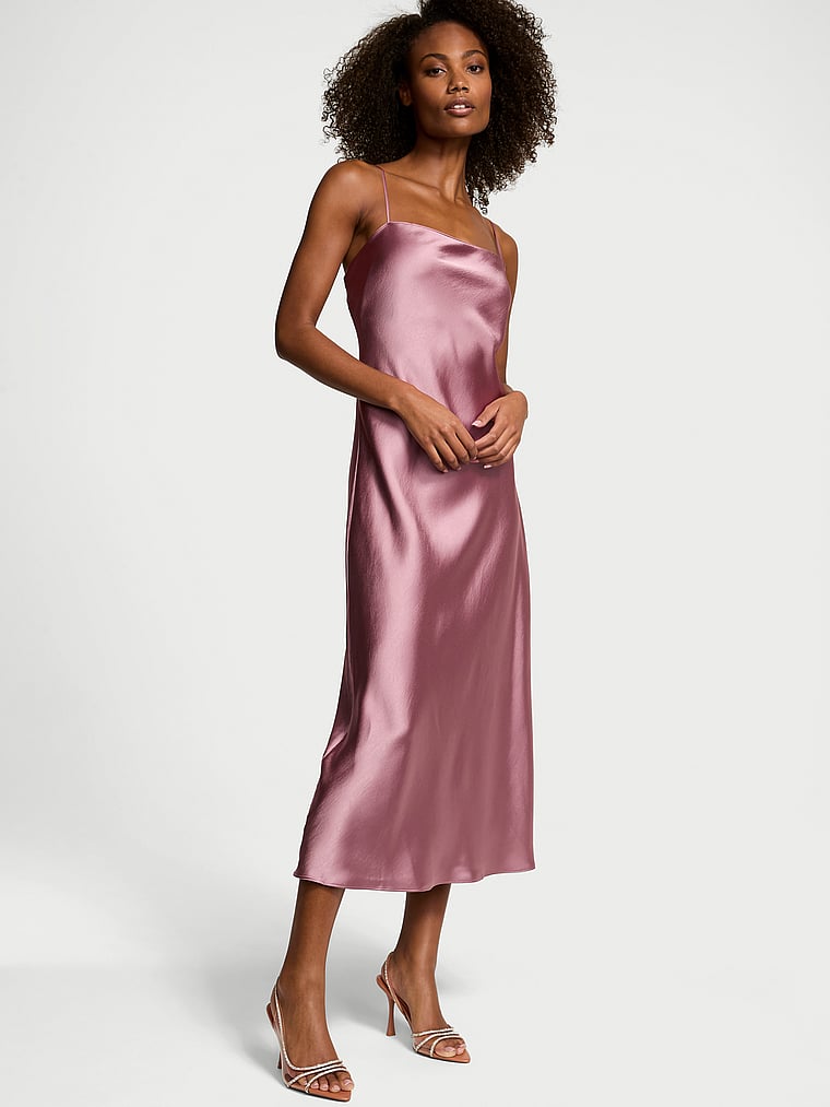 Victoria's Secret, Victoria's Secret Luxe Satin Long Slip Dress, onModelFront, 1 of 3