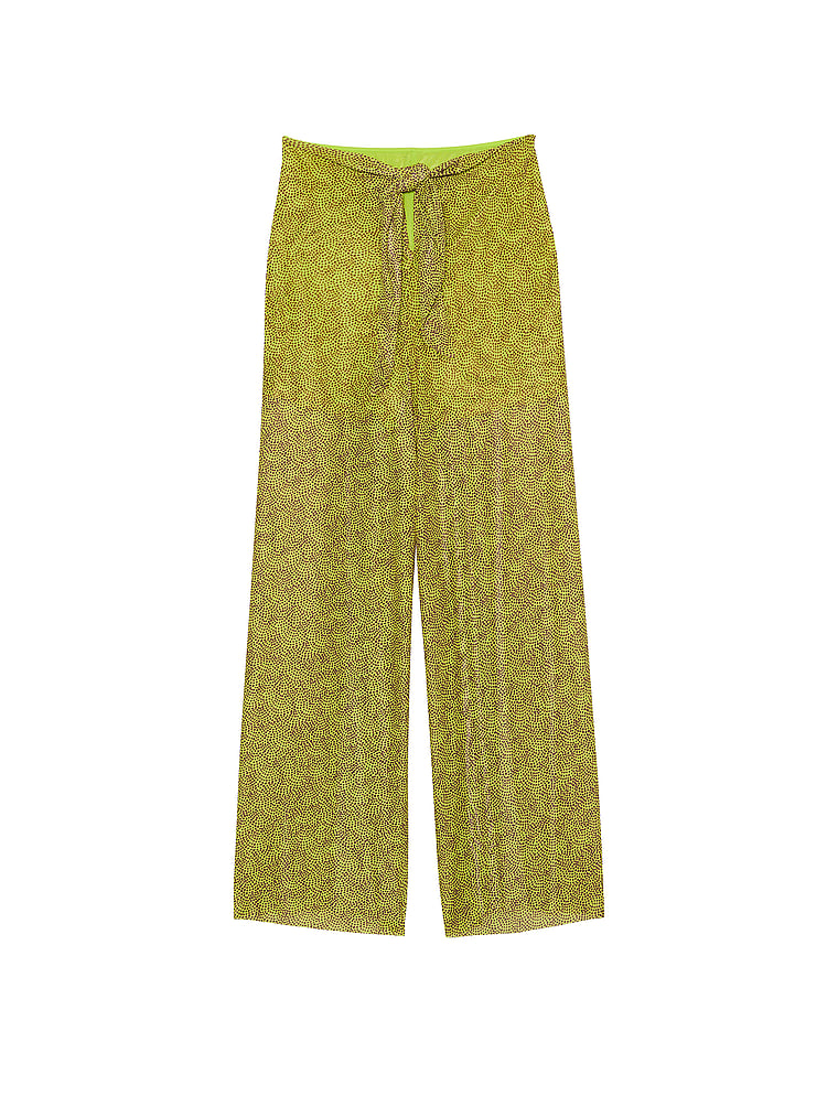 Victoria's Secret, Victoria's Secret Swim Beachwear Mesh Tie-Front Cover-Up Pants, Limelight Dots, offModelFront, 2 of 3