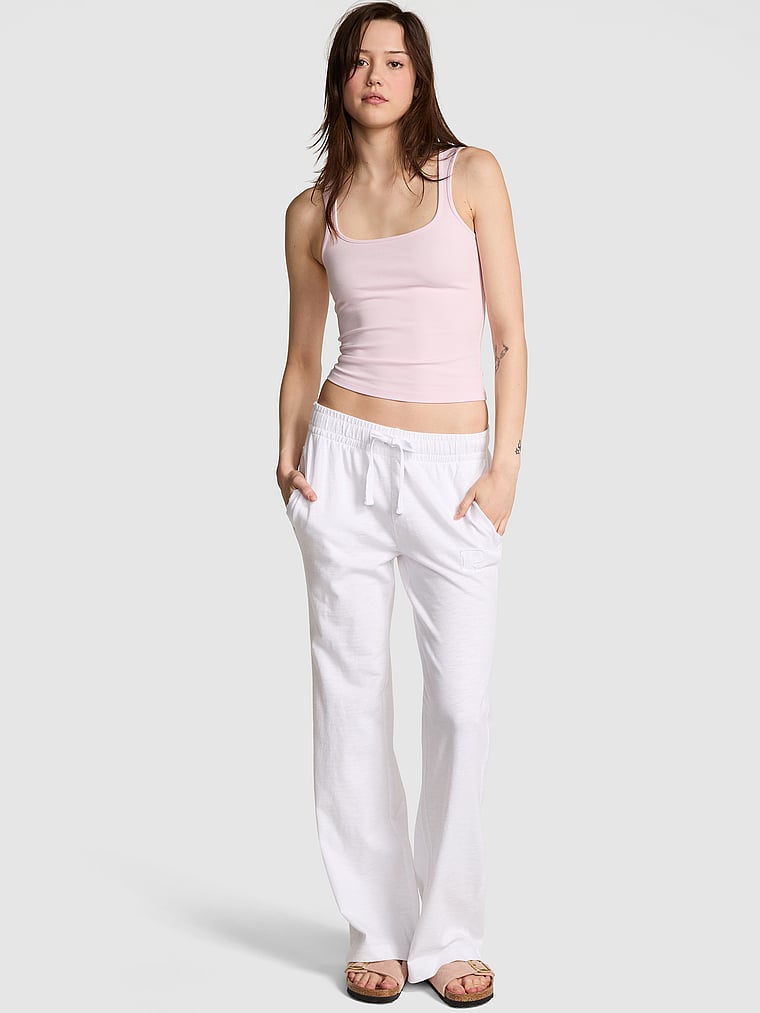 PINK Lightweight Lounge Flare Pants, Vs White, onModelFront, 1 of 3 Sofia is 5'10" and wears Small