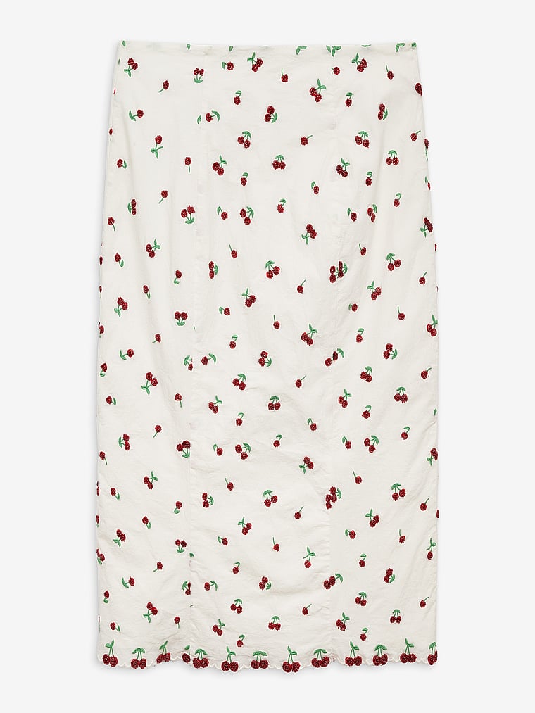 Victoria's Secret, For Love & Lemons Beaded Cherries Midi Skirt, White, offModelFront, 3 of 4