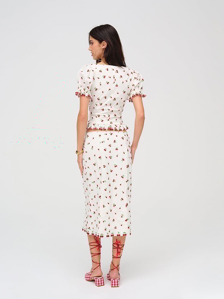 Victoria's Secret, For Love & Lemons Beaded Cherries Midi Skirt, White, onModelBack, 2 of 4