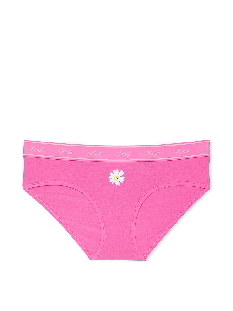 PINK Logo Cotton Hiphugger Panty, Pink Gossip Daisy Graphic, offModelFront, 3 of 3