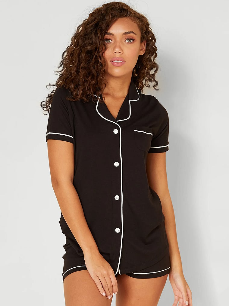 Victoria's Secret, Cosabella Bella Short-Sleeve Top & Boxer PJ Set, Black, detail, 3 of 3