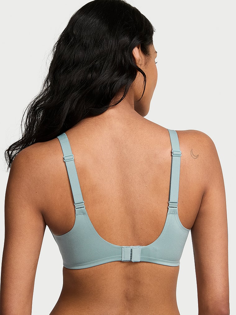 Victoria's Secret, Victoria's Secret Bare Infinity Flex Lightly Lined Wireless Plunge Bra, Jupiter Blue, onModelBack, 2 of 3 Shaanti is 5'9" and wears 32B or Small