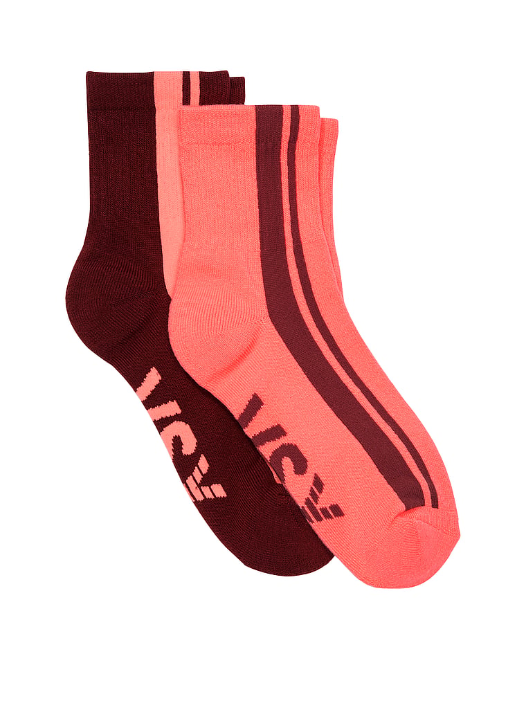 Victoria's Secret, Victoria's Secret VSX 2-Pack Quarter Socks, Russet and Coral, offModelFront, 1 of 2