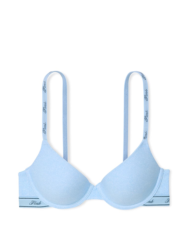 PINK Wear Everywhere Wear Everywhere Lightly Lined T-Shirt Bra, Light Denim, offModelFront, 3 of 3