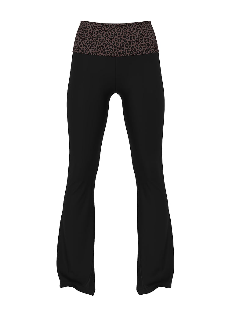 PINK All-Day Cotton Foldover Flare Leggings, LEOPARD BAND, offModelFront, 3 of 3