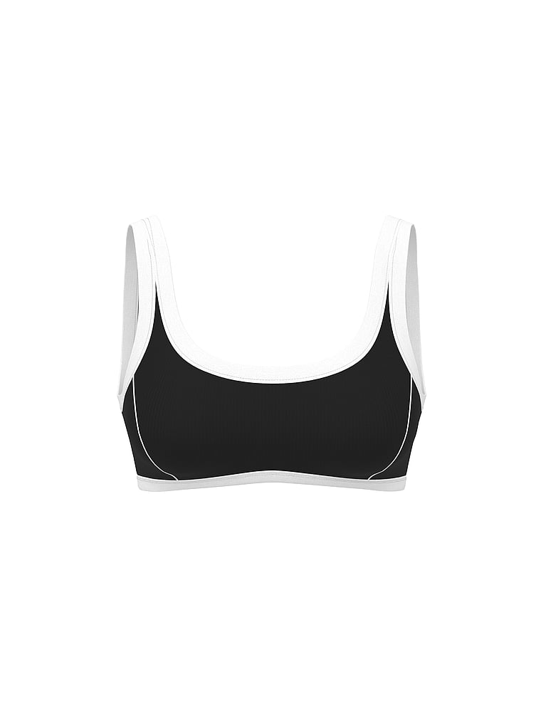 PINK The Wave Soft Seamless Contour Sports Bra, Pure Black, offModelFront, 3 of 4
