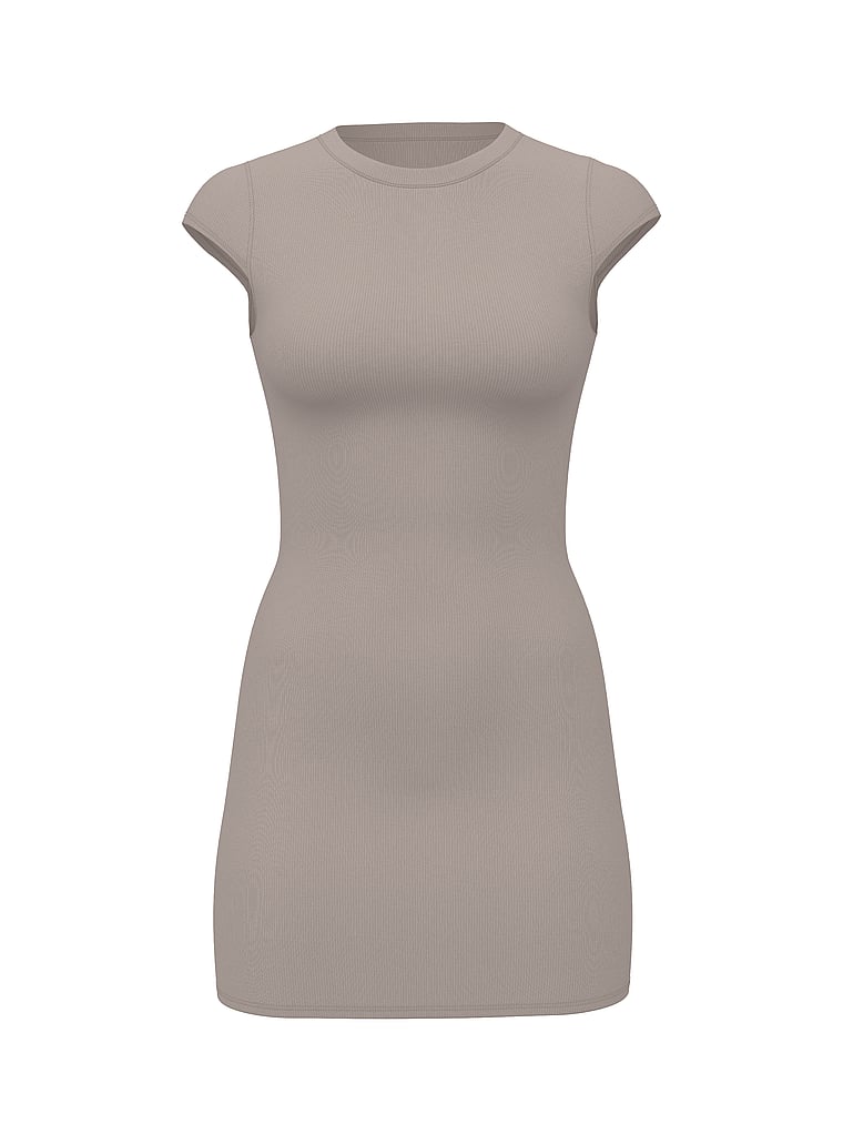 PINK All-Day Soft Ribbed Bodycon Dress, Iced Coffee, offModelFront, 3 of 3